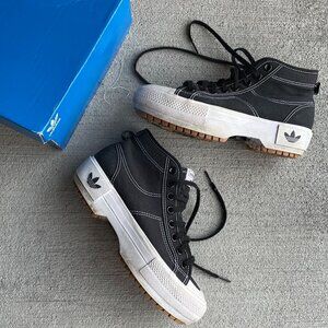 Adidas Originals Nizza Trek Hi Womens Casual Shoes Black White Size 8